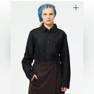 Tibi nwt sz small Light Weight Stone Washed Black Denim Charlie Slim Shirt